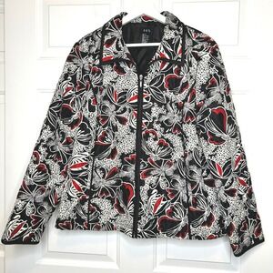 RQT‎ Vintage Jacket XL Black Red Floral Print Quilted Zip Front Blazer jacket